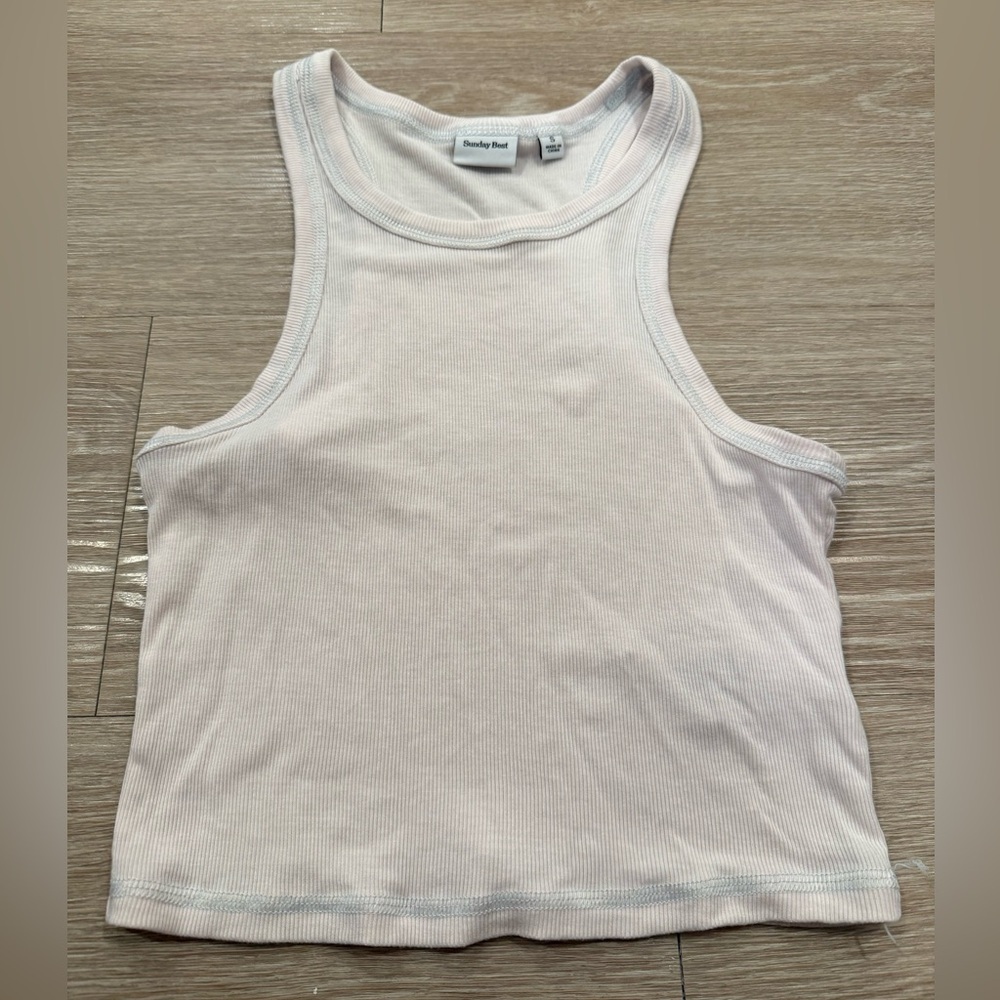 Aritzia Sunday Best Light Pink Ribbed Racerback Tank Top